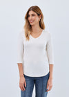 3/4 Sleeve V-Neck Top, Cream