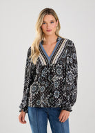 LONG SLEEVE V NECK MIX MEDIA TOP