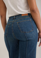 Detail shot of back pockets and waistline on dark wash Olivia denim by French Dressing Jeans (FDJ)