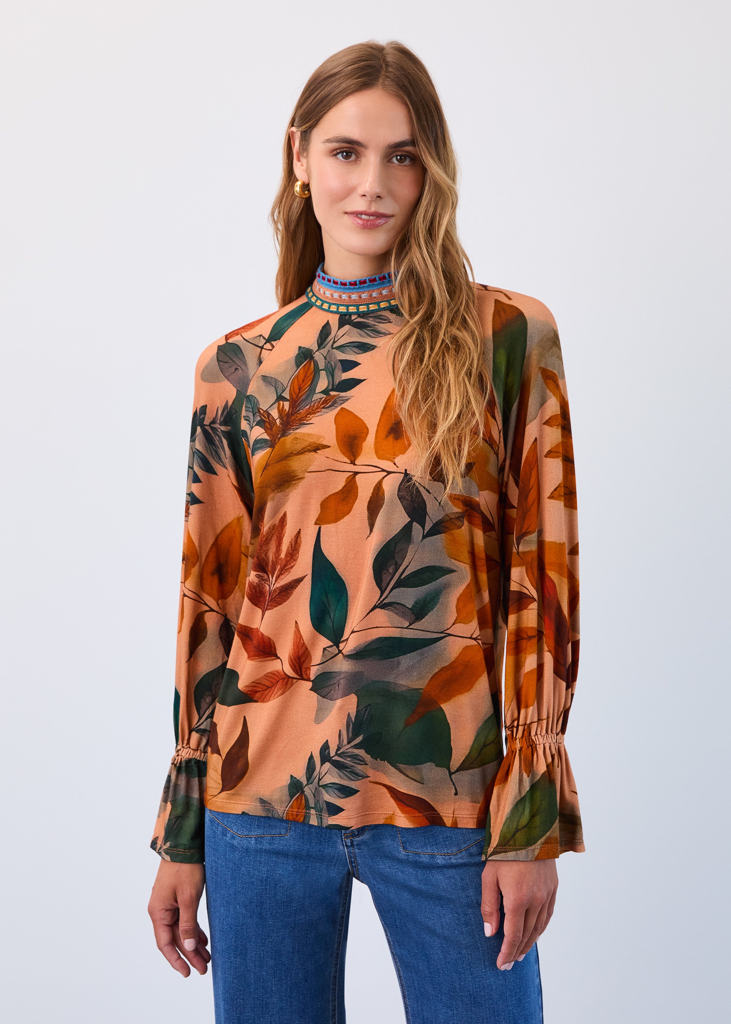 Mock neck trimmed top