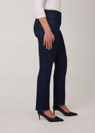 Side profile of slim fit straight leg jeans in Delight color by French Dressing Jeans (FDJ)