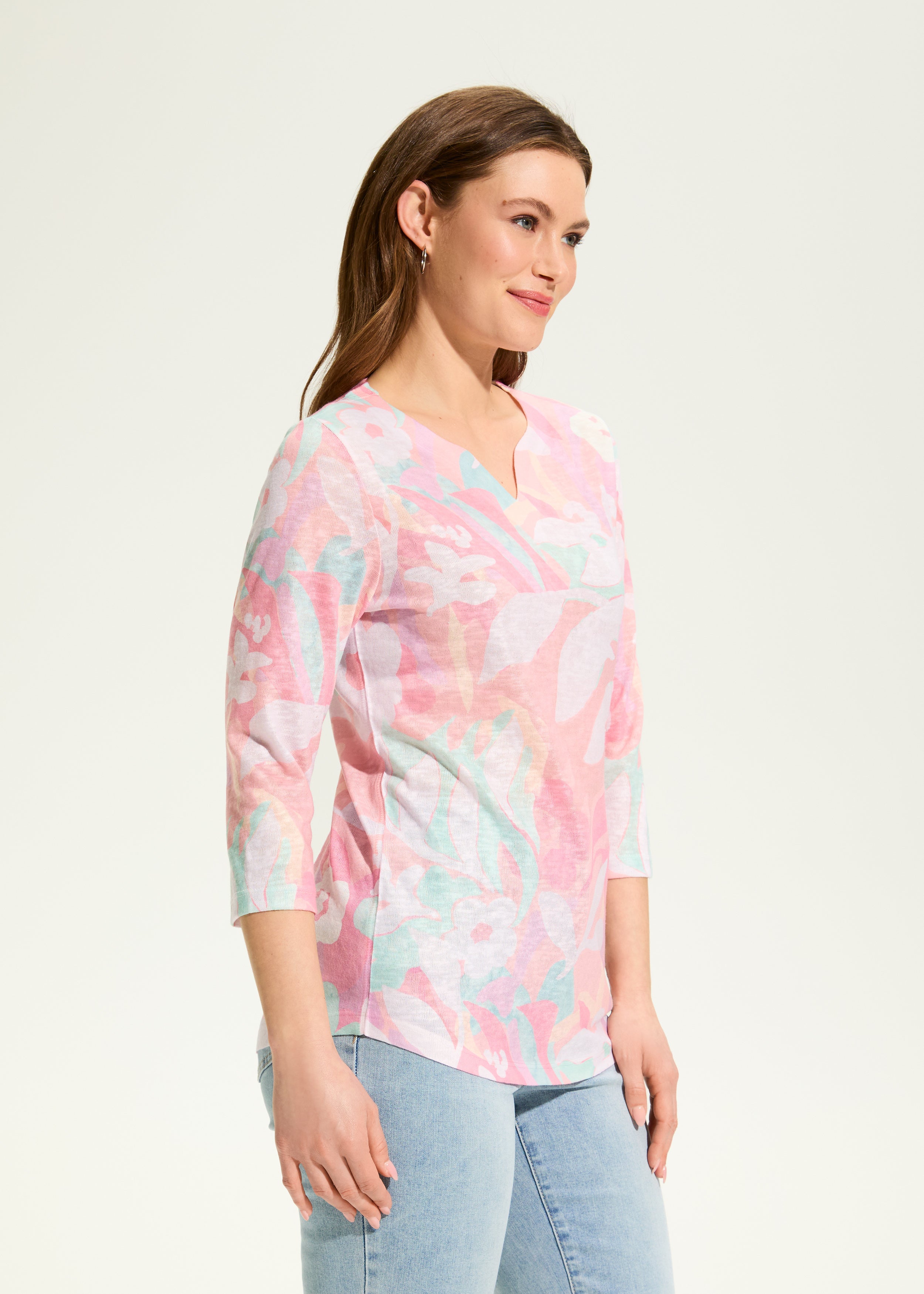 Camo Floral Notch Neck Top