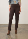 Front view of brown fitted pants with a smooth waistband and no front pockets by French Dressing Jeans (FDJ) par French Dressing Jeans (FDJ)