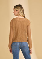 Back view of tan mesh top showcasing lightweight fabric and long sleeves by French Dressing Jeans (FDJ)
