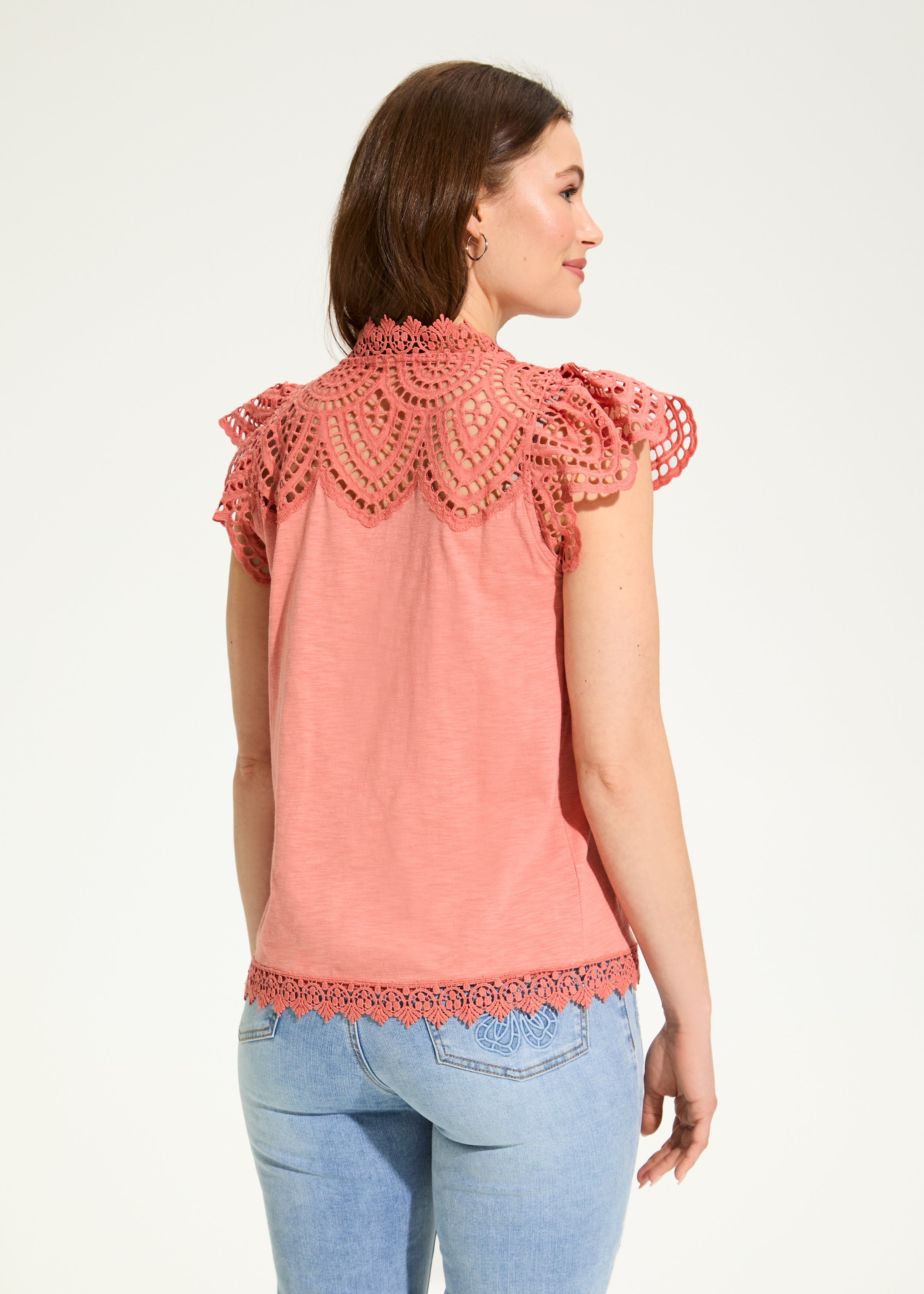 Flutter Sleeve Placed Eyelet Top