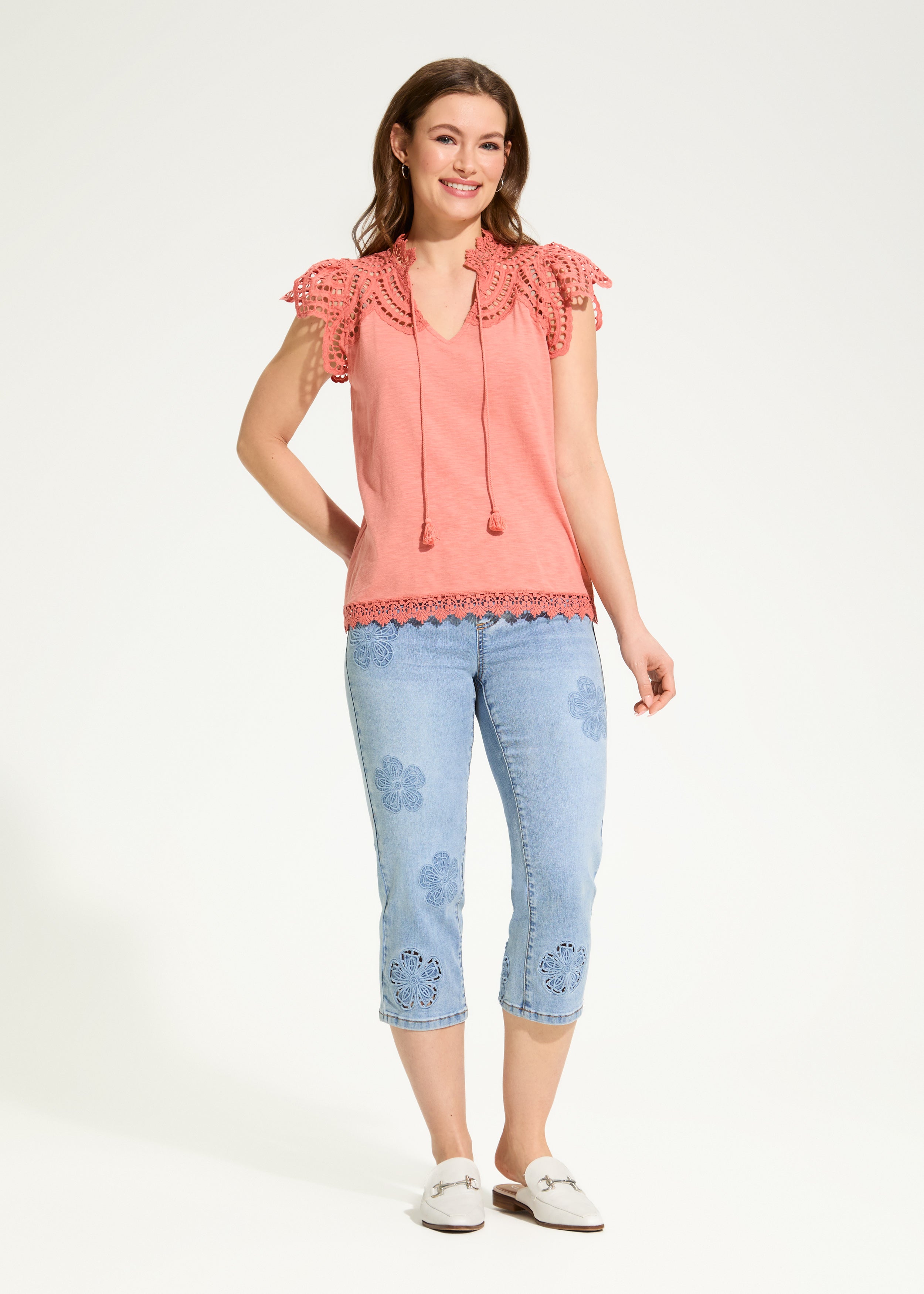Flutter Sleeve Placed Eyelet Top