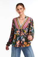 LONG SLEEVE V NECK MIX MEDIA TOP