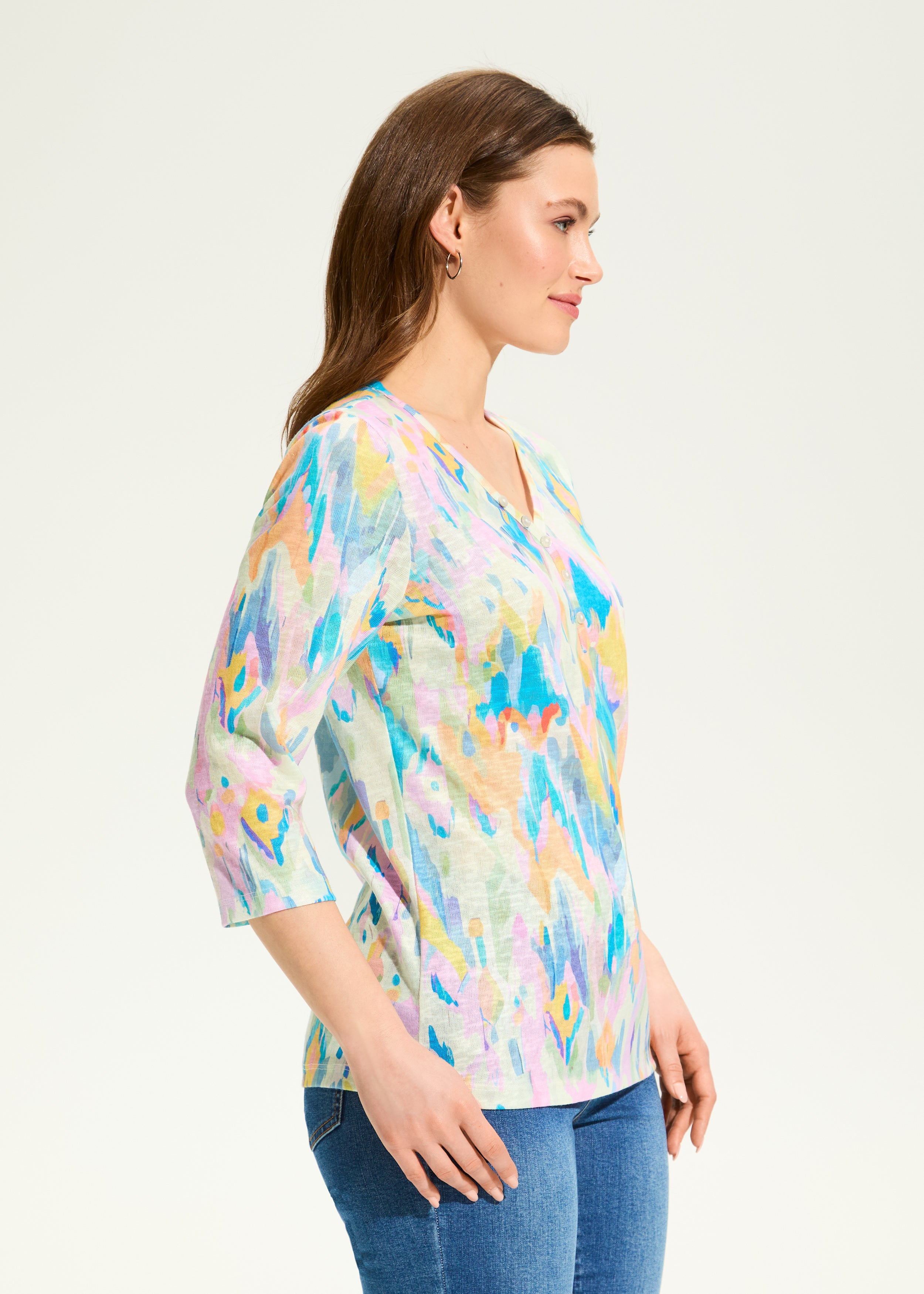 3/4 Sleeve Notch Neck Top, Stained Glass – French Dressing