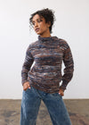 Front view of indigo spacedye sweater featuring enveloppe collar and long sleeves by French Dressing Jeans (FDJ)