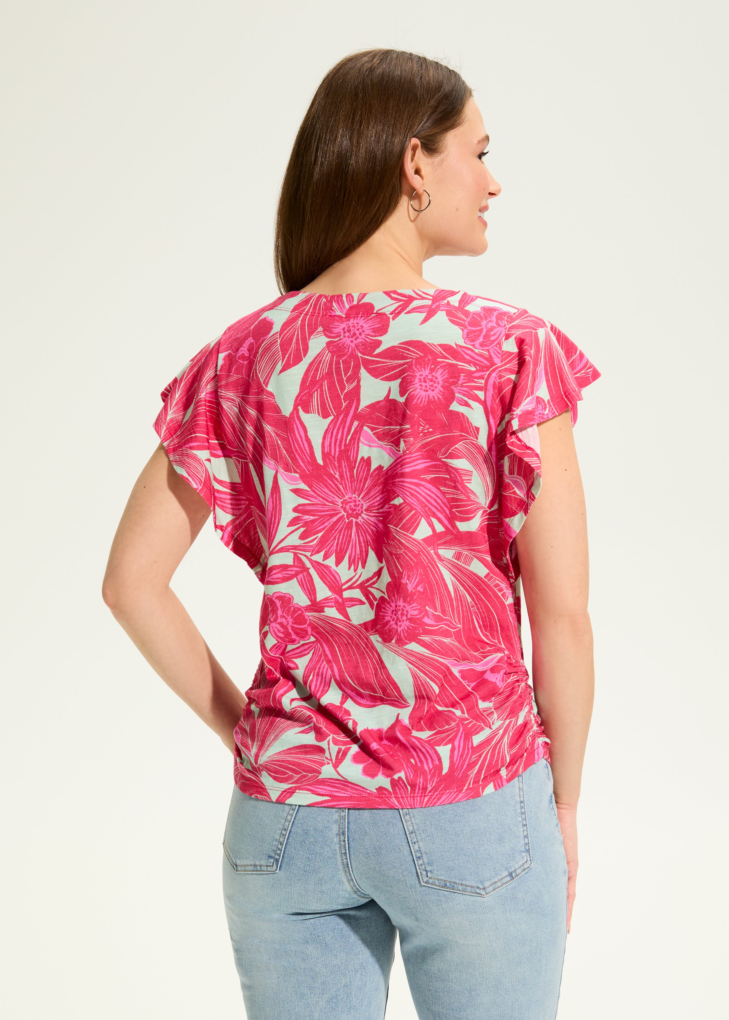 Flutter Sleeve Side Ruche Top