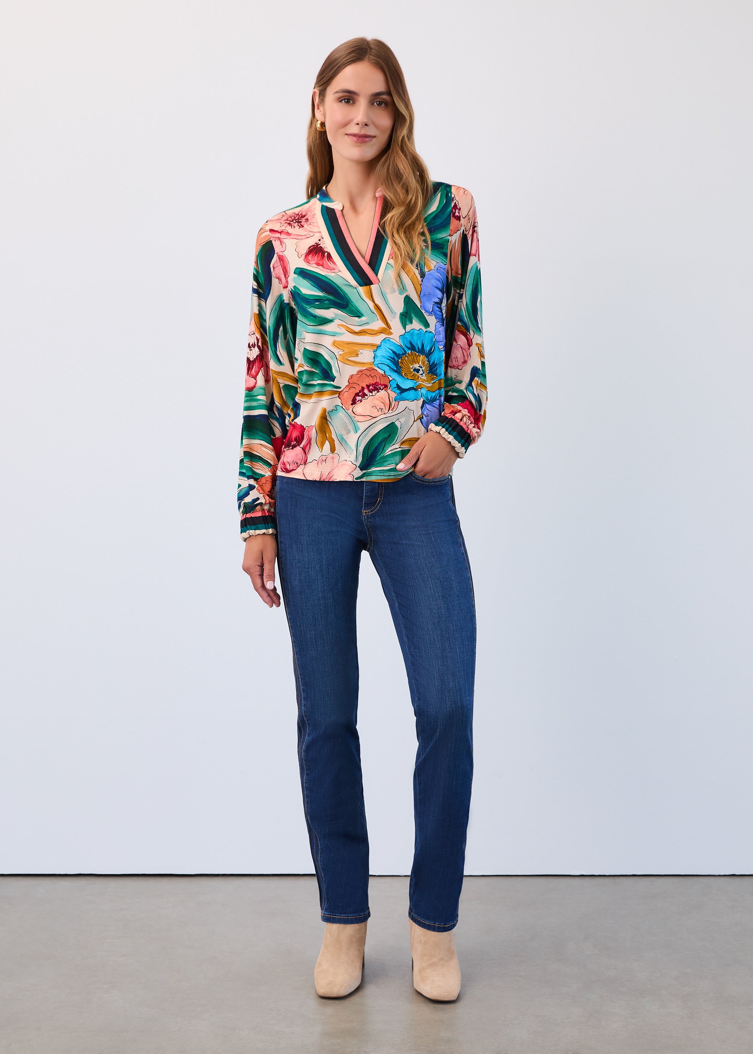 Long sleeve border striped top