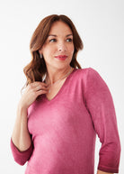 3-4 SLEEVE V NECK GARMENT DYE TOP