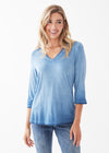 3-4 SLEEVE V NECK GARMENT DYE TOP