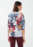 printed drop shoulder 3-4 sleeve top