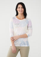 PRINTED 3/4 SLEEVE NOTCH NECK TOP