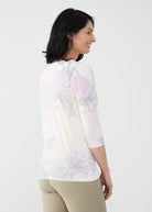 PRINTED 3/4 SLEEVE NOTCH NECK TOP