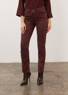 Front view of Olivia pencil leg denim in fig showing mid-rise waist and front pockets by French Dressing Jeans (FDJ)