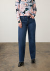 Front view of dark wash straight leg jeans with floral top, featuring front pockets by French Dressing Jeans (FDJ) par French Dressing Jeans (FDJ)