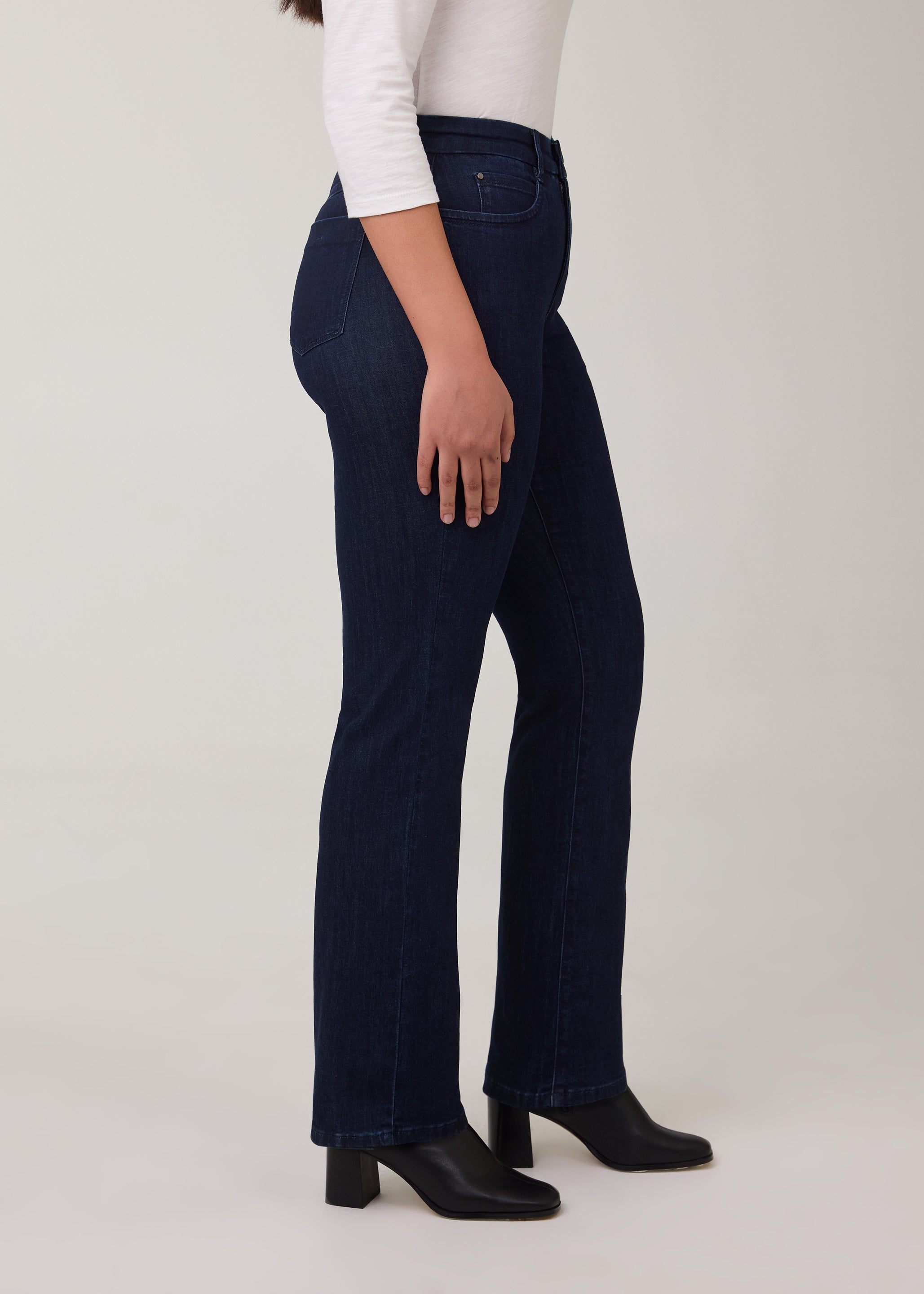 Side view of straight leg jeans in vibrant Delight color by French Dressing Jeans (FDJ)