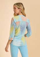 Back view of pastel patterned top showcasing colorful print by French Dressing Jeans (FDJ)