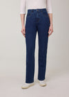 Front view of high-rise straight leg jeans in Delight color by French Dressing Jeans (FDJ)