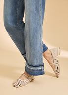Close-up of cuffed hem detail on wide-leg denim by French Dressing Jeans (FDJ)