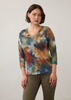 Front view of Henley top with watercolor design, V-neck and 3/4 sleeves by French Dressing Jeans (FDJ)