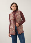 Front view of multicolored textured vest with fringe trim and patch pockets by French Dressing Jeans (FDJ)