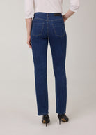 Back view of classic straight leg jeans in Delight color with patch pockets by French Dressing Jeans (FDJ)
