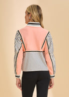 Back view of cantaloupe top showing striped sleeves and contrast trim details by French Dressing Jeans (FDJ)