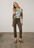 Full view of olive straight ankle denim paired with colorful blouse by French Dressing Jeans (FDJ) par French Dressing Jeans (FDJ)