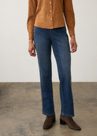 Front view of medium blue jeans with subtle side stitching detail by French Dressing Jeans (FDJ) par French Dressing Jeans (FDJ)