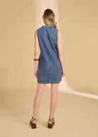 Back view of sleeveless denim dress showing seam details and casual fit by French Dressing Jeans (FDJ)
