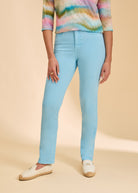 Front view of light blue straight-leg jeans, highlighting sleek fit by French Dressing Jeans (FDJ)