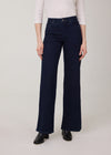 Front view of high-rise dark jeans with wide-leg in Delight color by French Dressing Jeans (FDJ)