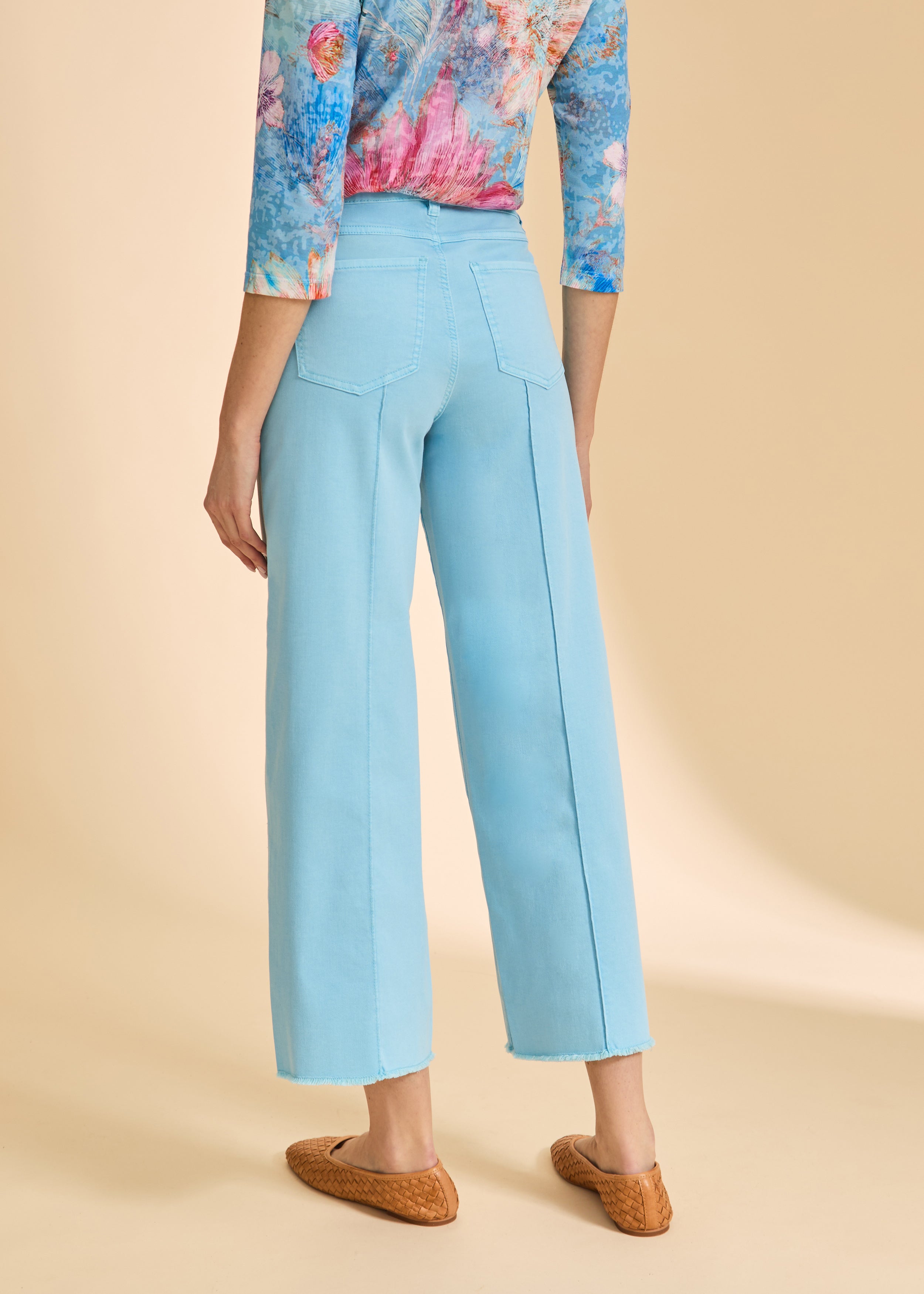 Pacific Blue wide-leg pants back view showing patch pockets by French Dressing Jeans (FDJ)