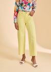 Close-up of yellow wide-leg pants with front pockets by French Dressing Jeans (FDJ)