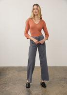 Full view of blue Olivia wide-leg denim highlighting mid-rise waist by French Dressing Jeans (FDJ) par French Dressing Jeans (FDJ)