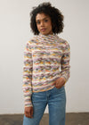 Front view of cowl neck sweater in pastel shades, showing ribbed cuffs by French Dressing Jeans (FDJ)
