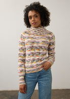 Front view of cowl neck sweater in pastel shades, showing ribbed cuffs by French Dressing Jeans (FDJ)