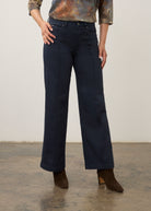 Front view of navy wide-leg denim with mid-rise waist by French Dressing Jeans (FDJ) par French Dressing Jeans (FDJ)