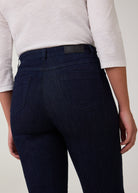 Close-up of back pocket detail on dark Delight jeans by French Dressing Jeans (FDJ)