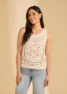 Front view of cream crochet tank with detailed pattern by French Dressing Jeans (FDJ)