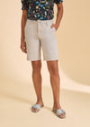 Close-up front view of taupe Petite Suzanne shorts, featuring sleek silhouette by French Dressing Jeans (FDJ)