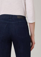 Detail shot of back pockets on dark Delight wide-leg jeans by French Dressing Jeans (FDJ)
