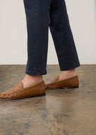 Detail shot of blueberry straight ankle denim leg slit by French Dressing Jeans (FDJ) par French Dressing Jeans (FDJ)