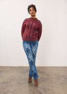 Full view of indigo jeans with diamond patterns and straight leg fit by French Dressing Jeans (FDJ)