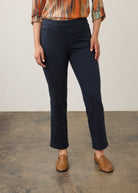 Front view of blueberry pull-on straight ankle denim with mid-rise waist by French Dressing Jeans (FDJ) par French Dressing Jeans (FDJ)