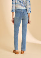 Back view of light blue jeans highlighting back pocket detail by French Dressing Jeans (FDJ)