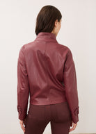 Back view of burgundy Olivia jacket showing sleek design and hemline by French Dressing Jeans (FDJ)